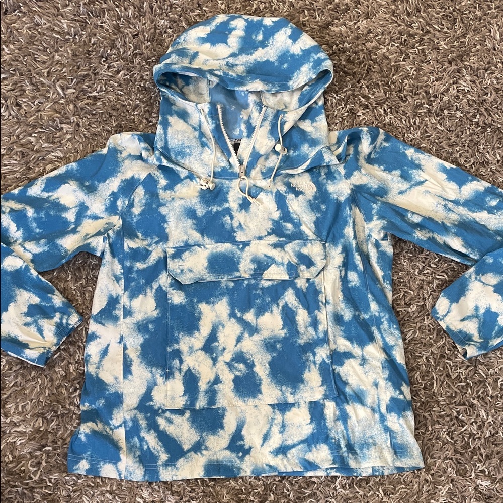 North Face Blue and White Tie-Dye Hoodie size medium